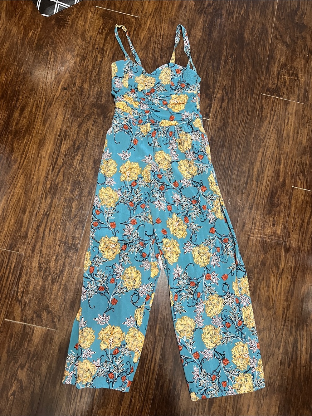 Floral Jumpsuit in Teal and Yellow